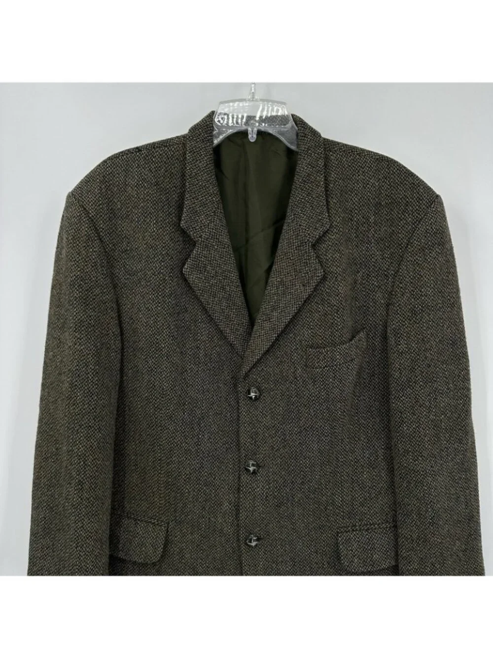 HARRIS TWEED vintage 80s blazer 46R hand woven wool brown olive 3 button